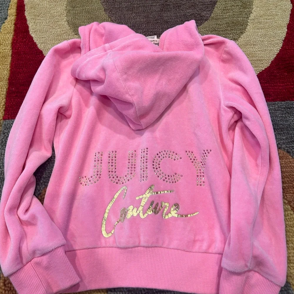 Juicy Couture Pink Y2K Velour Zip Up Jacket Hoodie Sweatshirt Girls Kids Size 6
